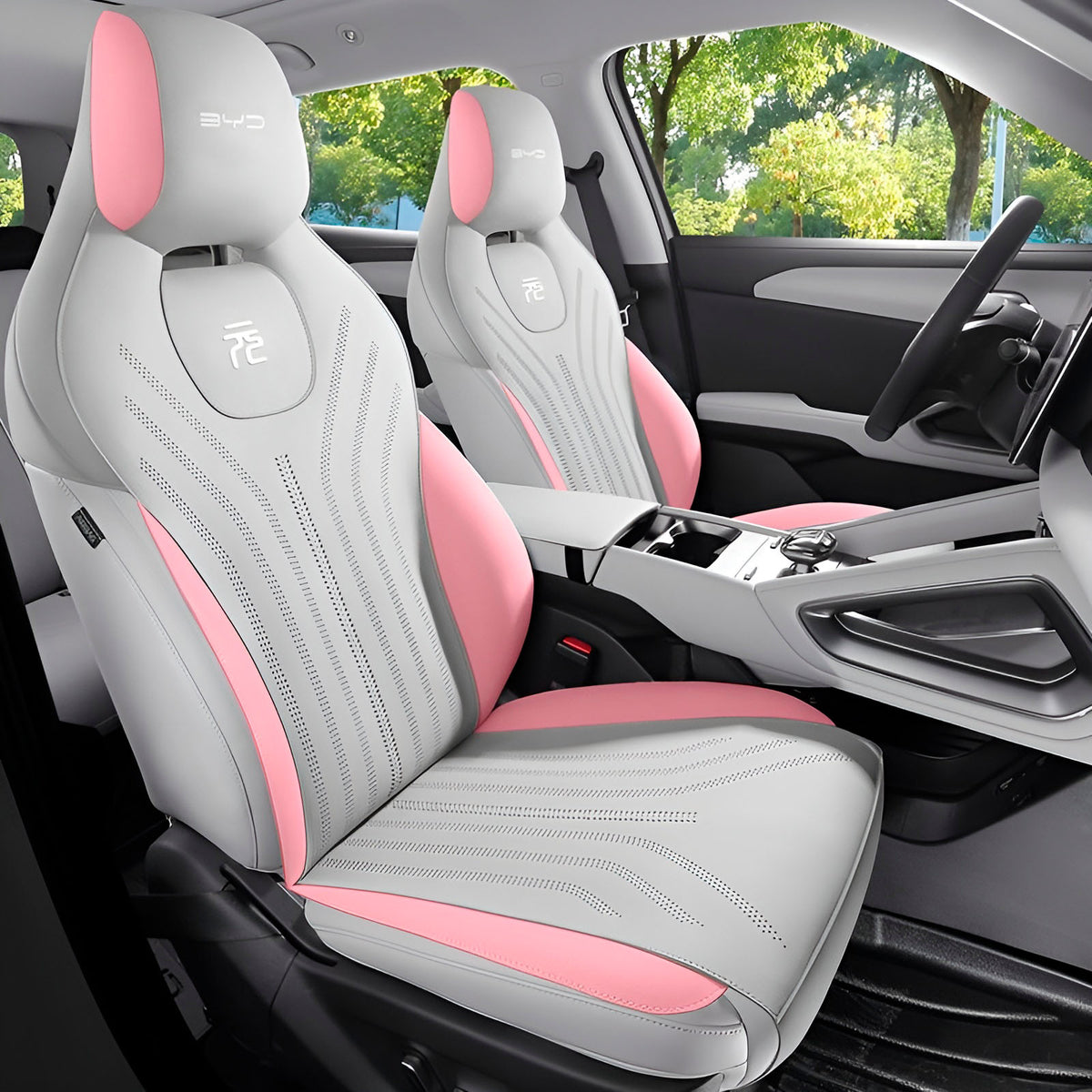 Kit Fundas BYD Yuan Plus 2022+ Gris Claro/Rosa Colocadas